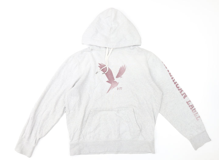 American Eagle Men’s Grey Pullover Hoodie M Graphic Print