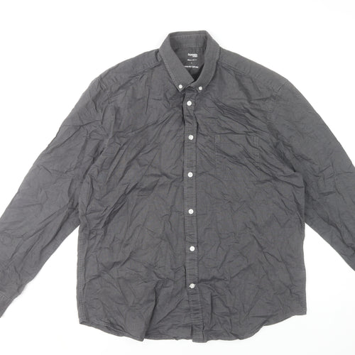 Dunnes Stores Mens Grey Long Sleeve Regular Fit Cotton Oxford Shirt L