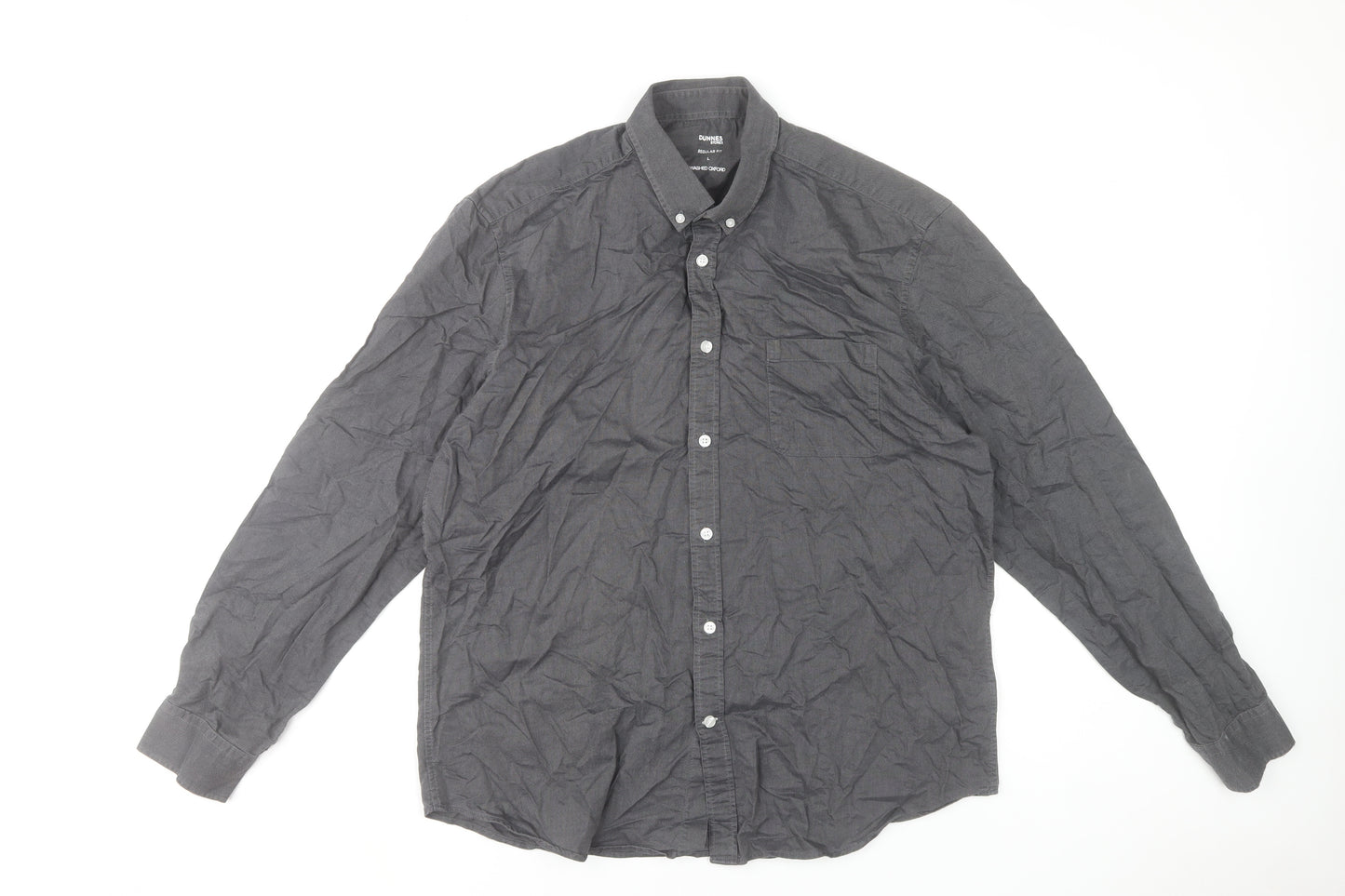 Dunnes Stores Mens Grey Long Sleeve Regular Fit Cotton Oxford Shirt L