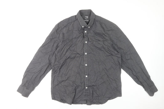 Dunnes Stores Mens Grey Long Sleeve Regular Fit Cotton Oxford Shirt L