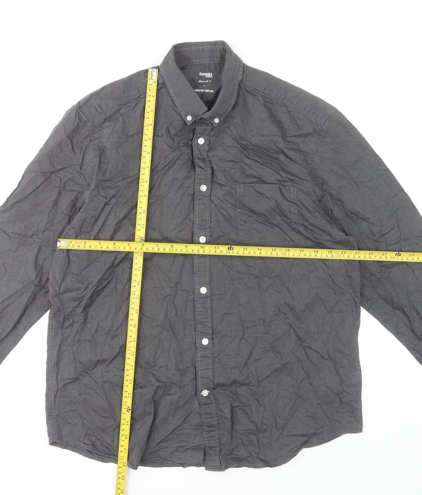 Dunnes Stores Mens Grey Long Sleeve Regular Fit Cotton Oxford Shirt L