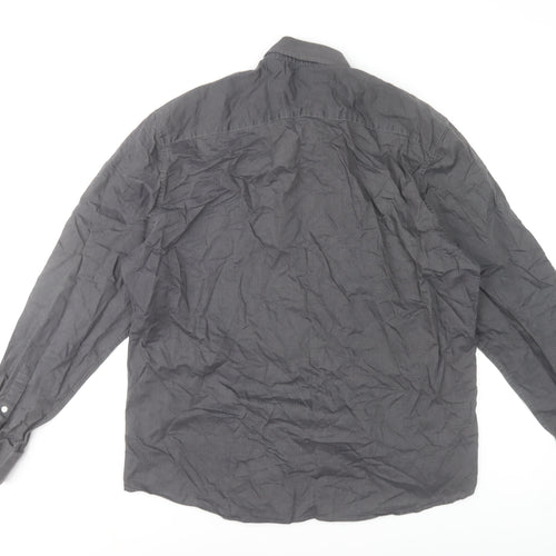 Dunnes Stores Mens Grey Long Sleeve Regular Fit Cotton Oxford Shirt L