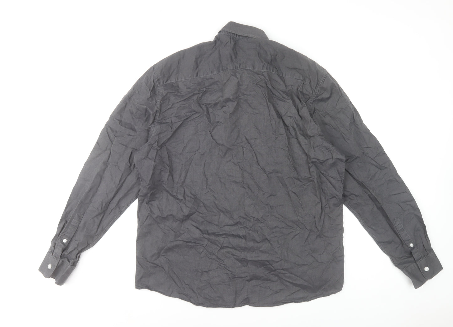 Dunnes Stores Mens Grey Long Sleeve Regular Fit Cotton Oxford Shirt L