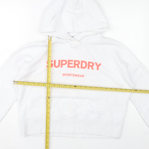 Superdry Womens White Hoodie UK 10 Pullover Sportswear Logo Cotton