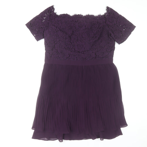 Oasis Women Purple Lace Fit & Flare Short Sleeve Dress Size 16