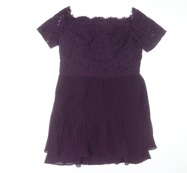 Oasis Women Purple Lace Fit & Flare Short Sleeve Dress Size 16