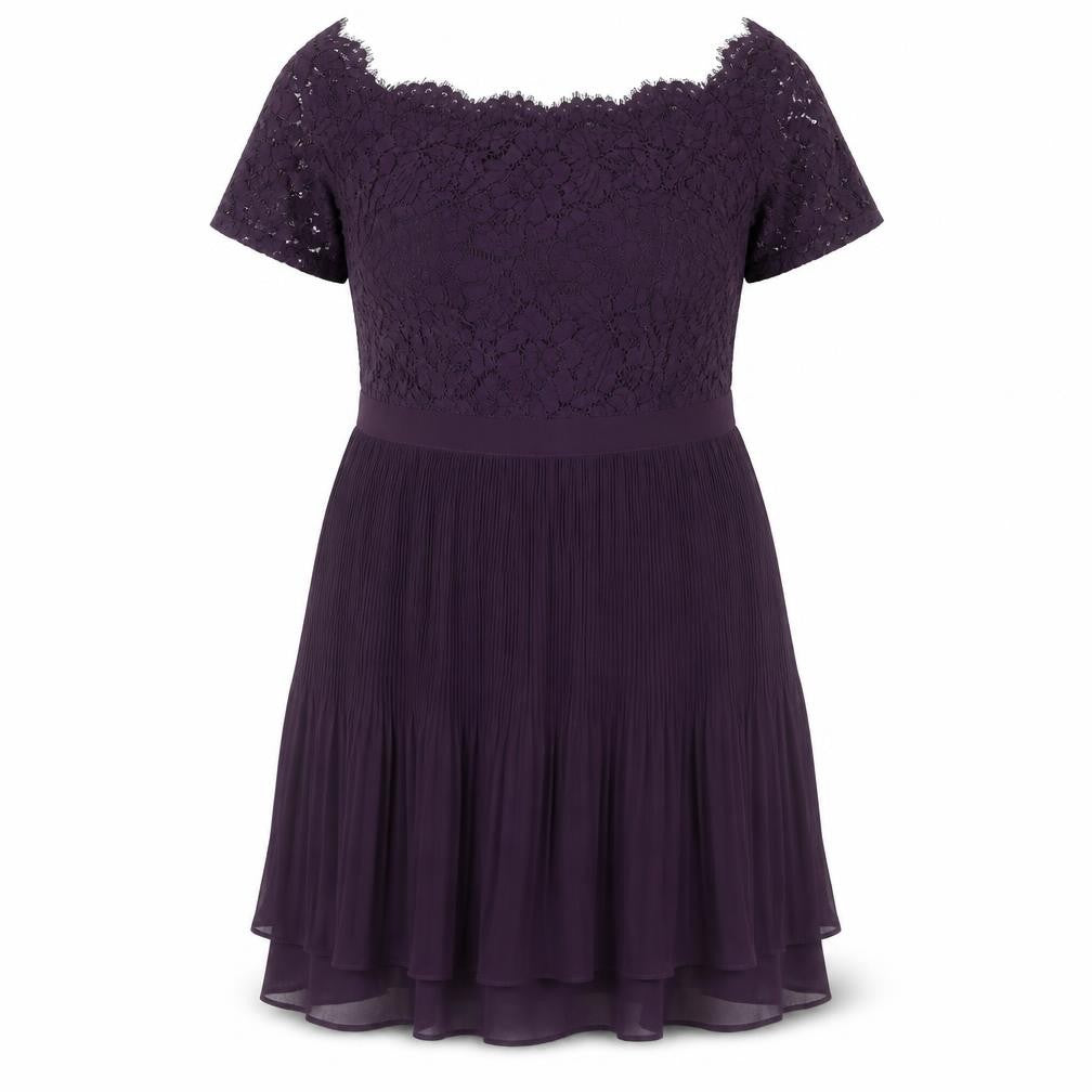 Oasis Women Purple Lace Fit & Flare Short Sleeve Dress Size 16