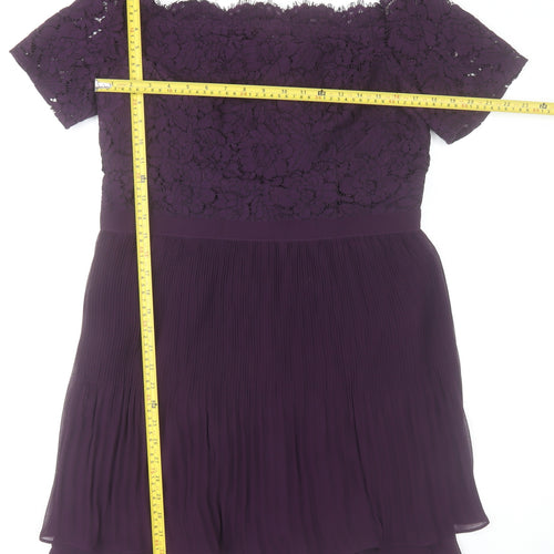 Oasis Women Purple Lace Fit & Flare Short Sleeve Dress Size 16