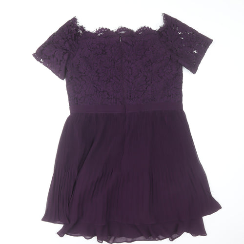 Oasis Women Purple Lace Fit & Flare Short Sleeve Dress Size 16