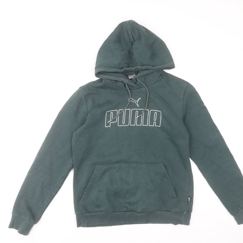 Puma Women's Green Pullover Hoodie Small Cotton Blend Logo Sweatshirt