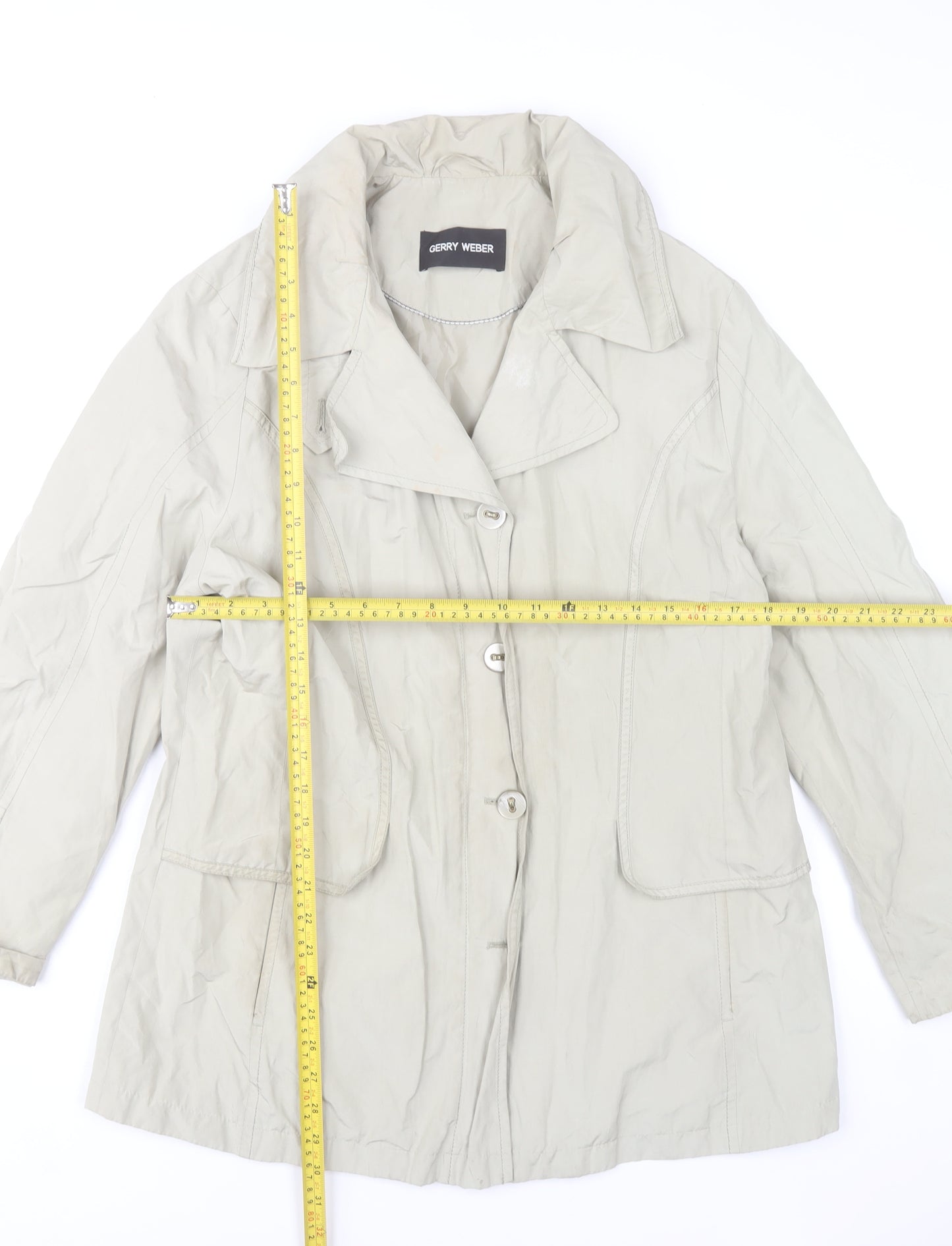 Gerry Weber Women Beige Cotton Blend Mid-Length Overcoat Size 16