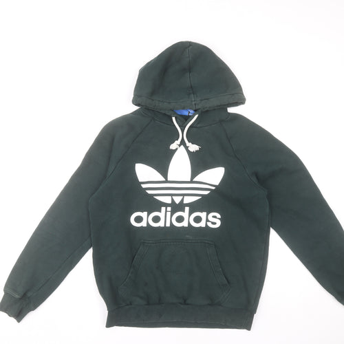 Adidas Men’s Green Pullover Hoodie Small Logo Fleece Sweatshirt