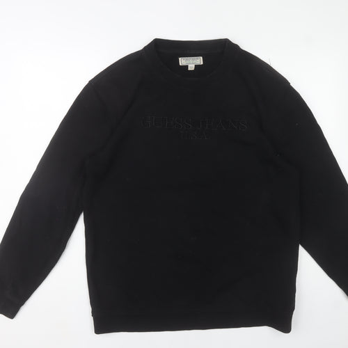 Guess Jeans Mens Black Embroidered Logo Sweatshirt Size L