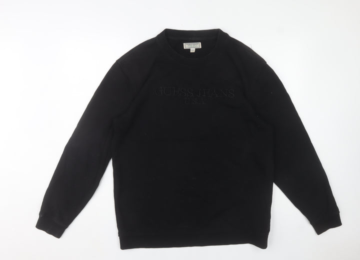 Guess Jeans Mens Black Embroidered Logo Sweatshirt Size L