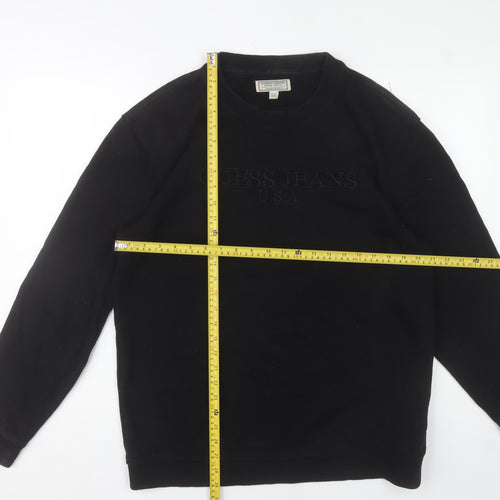 Guess Jeans Mens Black Embroidered Logo Sweatshirt Size L