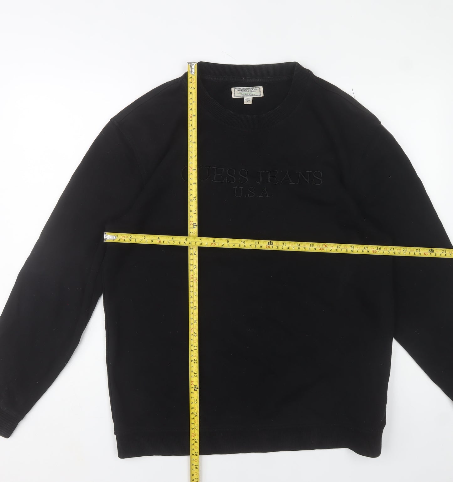 Guess Jeans Mens Black Embroidered Logo Sweatshirt Size L