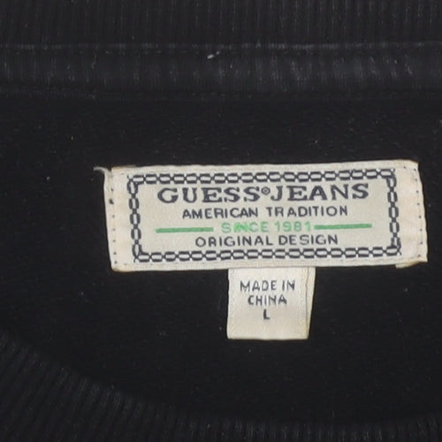 Guess Jeans Mens Black Embroidered Logo Sweatshirt Size L