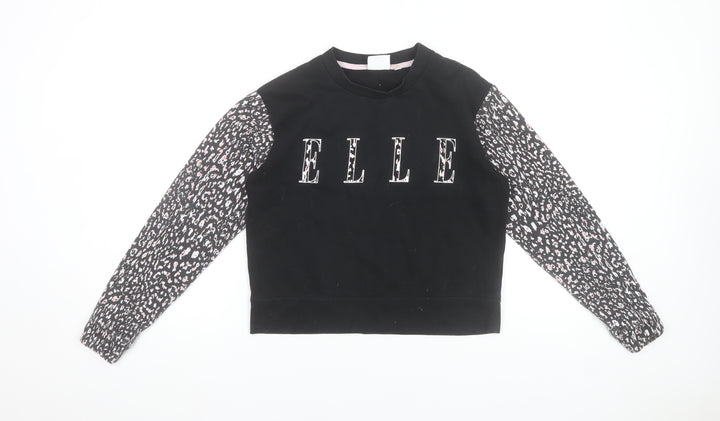 ELLE Junior Girls Black Animal Print Sleeve Sweatshirt 12-13 Years