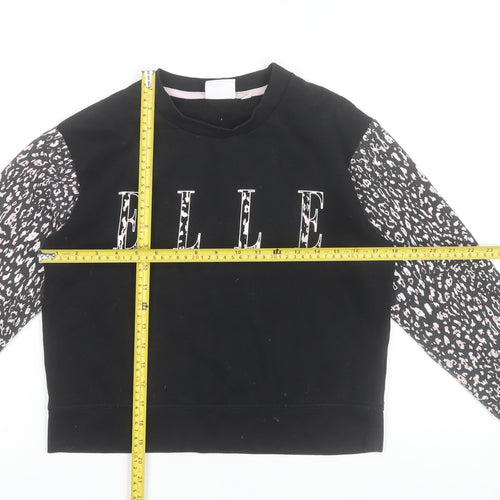 ELLE Junior Girls Black Animal Print Sleeve Sweatshirt 12-13 Years