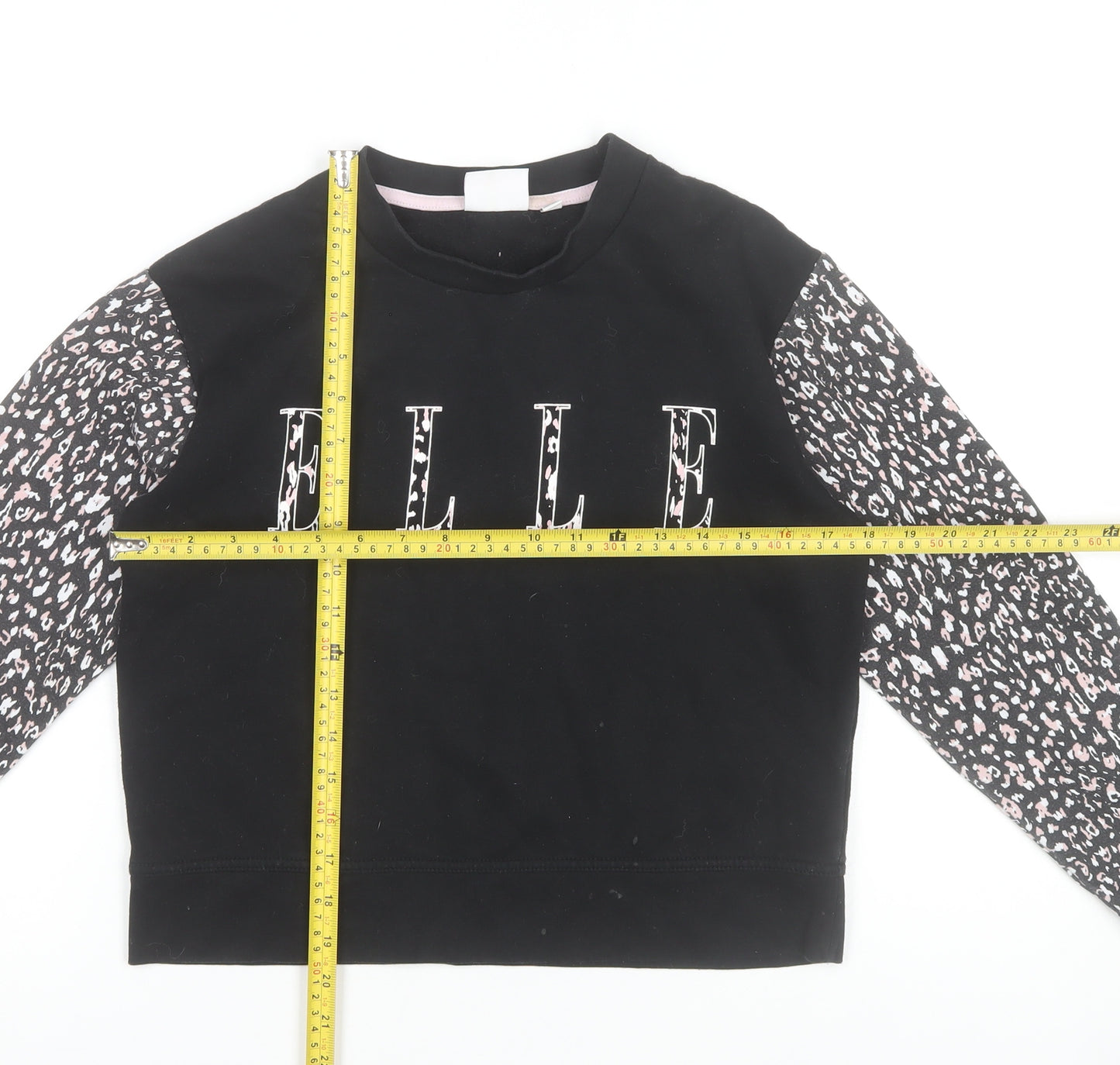 ELLE Junior Girls Black Animal Print Sleeve Sweatshirt 12-13 Years