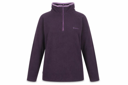 Front view of Mountain Life women’s purple, size UK 8, 1/2 zip fleece sweatshirt