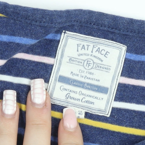 Fat Face Women's Blue Striped Organic Cotton Long Sleeve Jumper Size 13