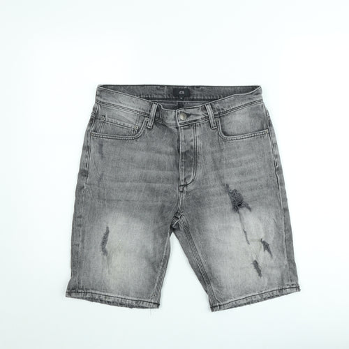 River Island Men's Grey Denim Distressed Slim Shorts Size 32