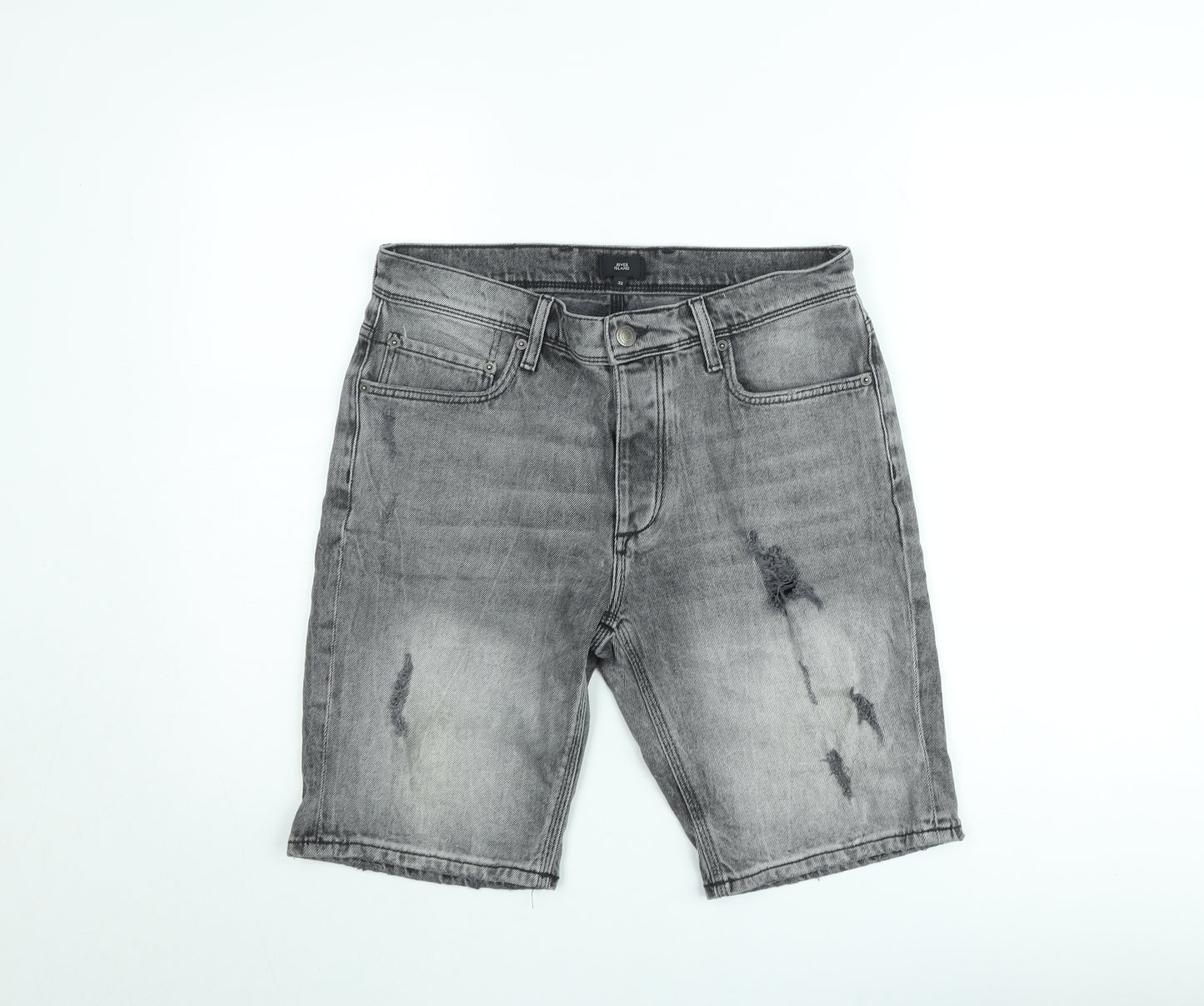 River Island Men's Grey Denim Distressed Slim Shorts Size 32