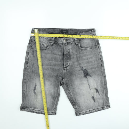 River Island Men's Grey Denim Distressed Slim Shorts Size 32