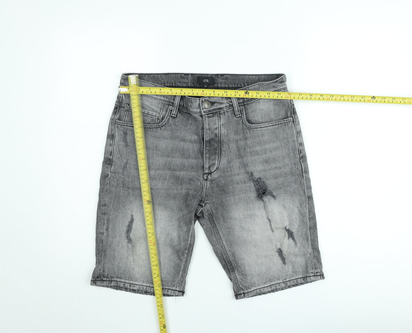 River Island Men's Grey Denim Distressed Slim Shorts Size 32