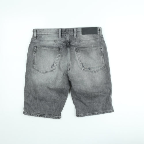 River Island Men's Grey Denim Distressed Slim Shorts Size 32