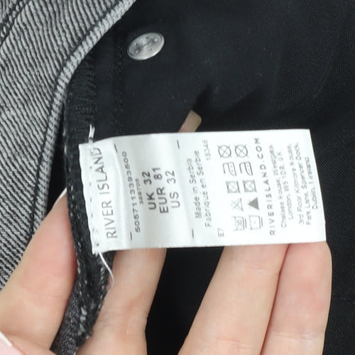 River Island Men's Grey Denim Distressed Slim Shorts Size 32