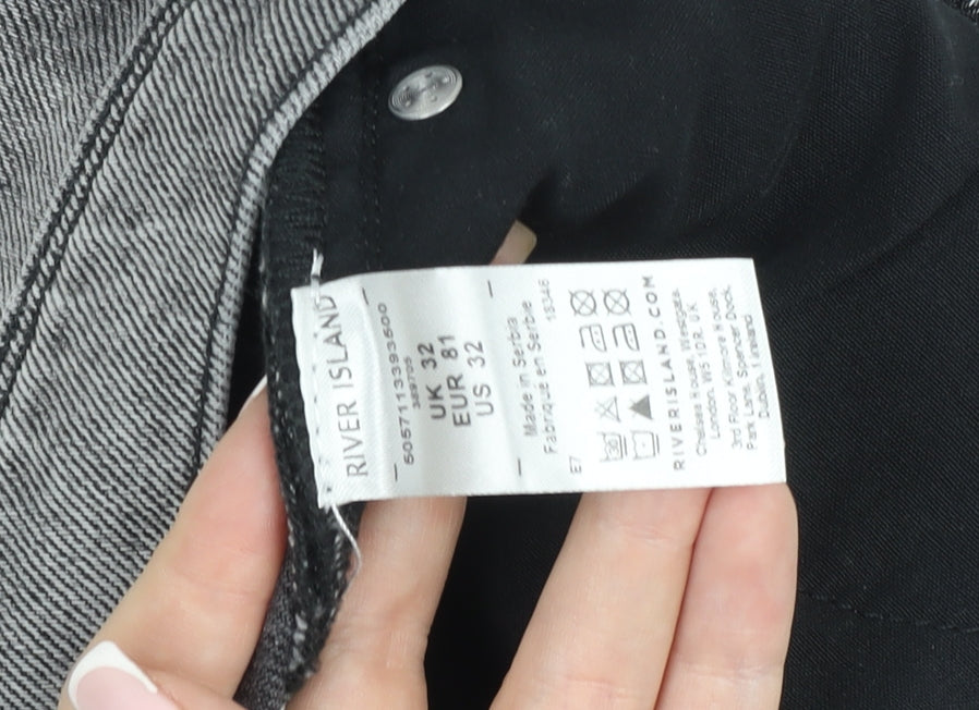 River Island Men's Grey Denim Distressed Slim Shorts Size 32