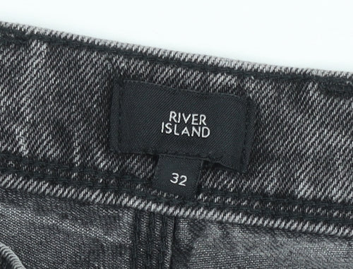 River Island Men's Grey Denim Distressed Slim Shorts Size 32