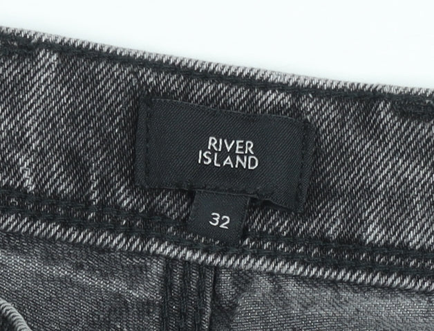River Island Men's Grey Denim Distressed Slim Shorts Size 32