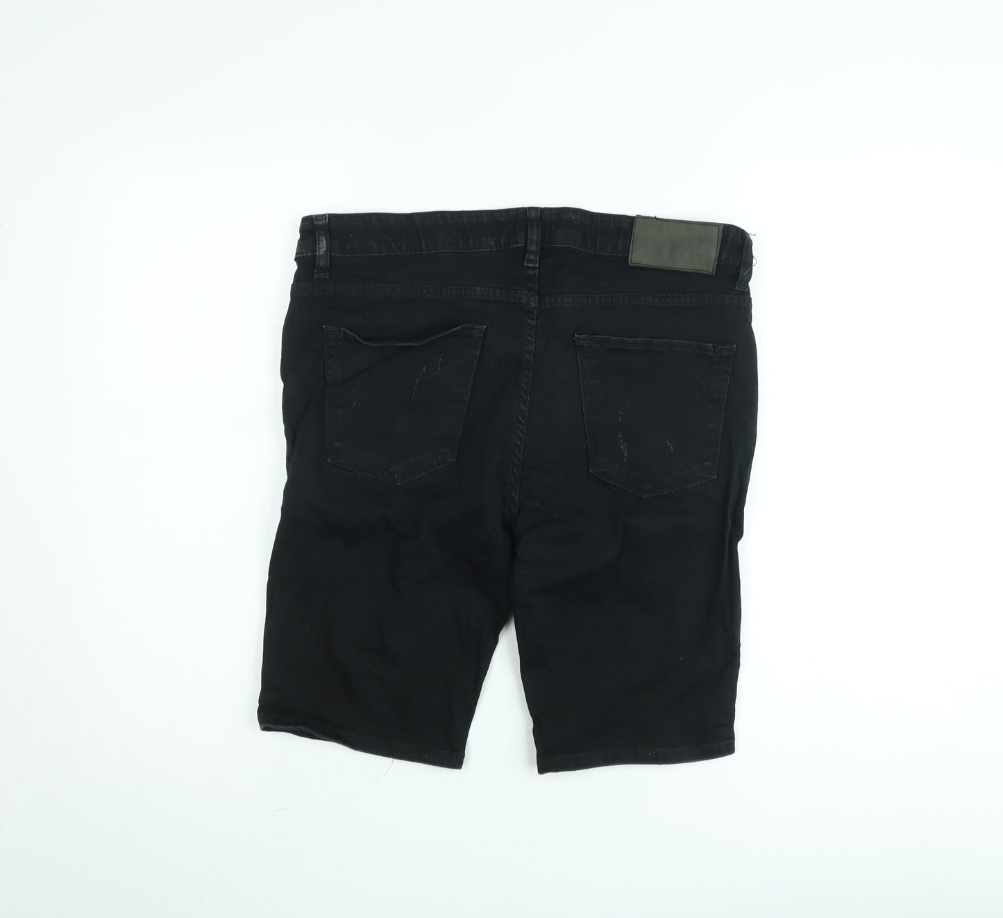 River Island Men's Black Distressed Denim Shorts Size 34 Relaxed Fit