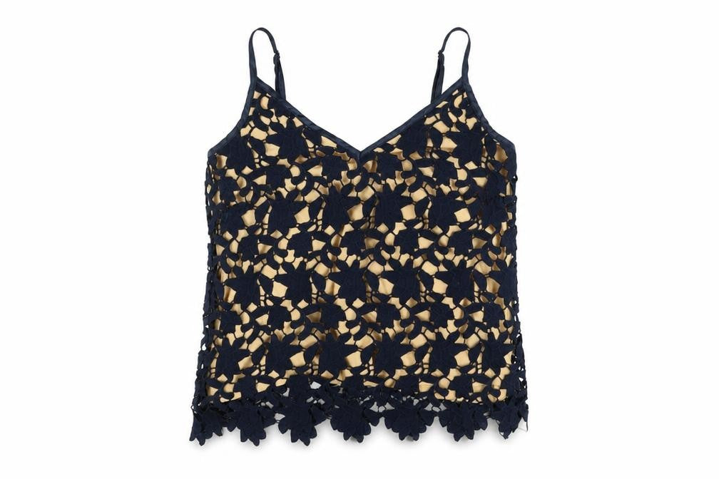 Front view of Vero Moda Women's Blue Lace Camisole Top, size M