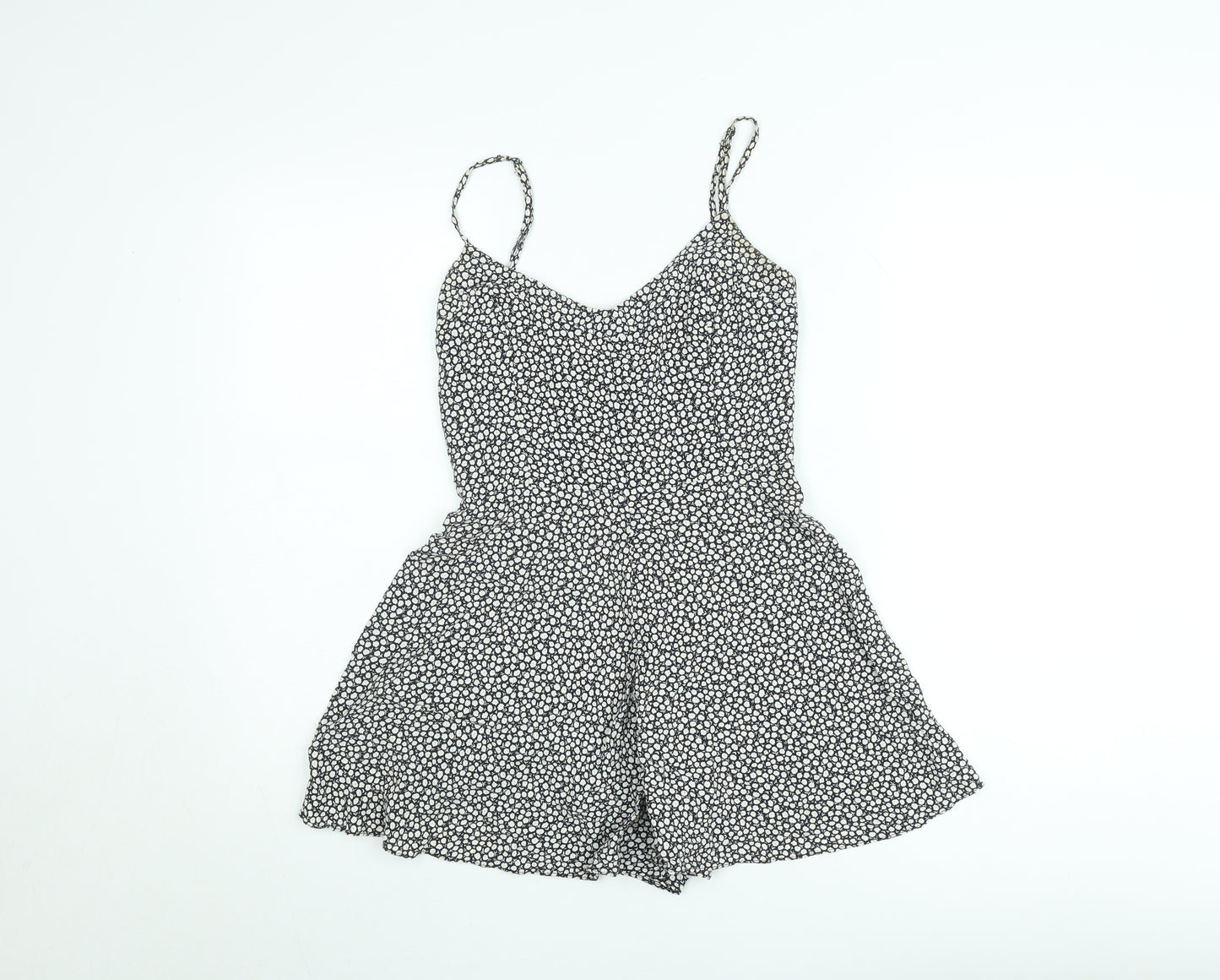 Zara Women Black Floral Playsuit XS Viscose Strappy Summer Romper