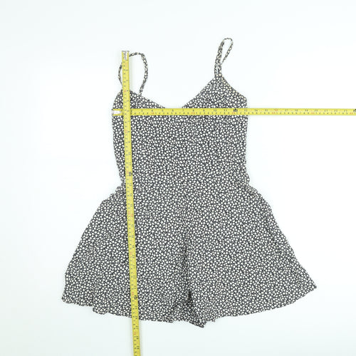 Zara Women Black Floral Playsuit XS Viscose Strappy Summer Romper