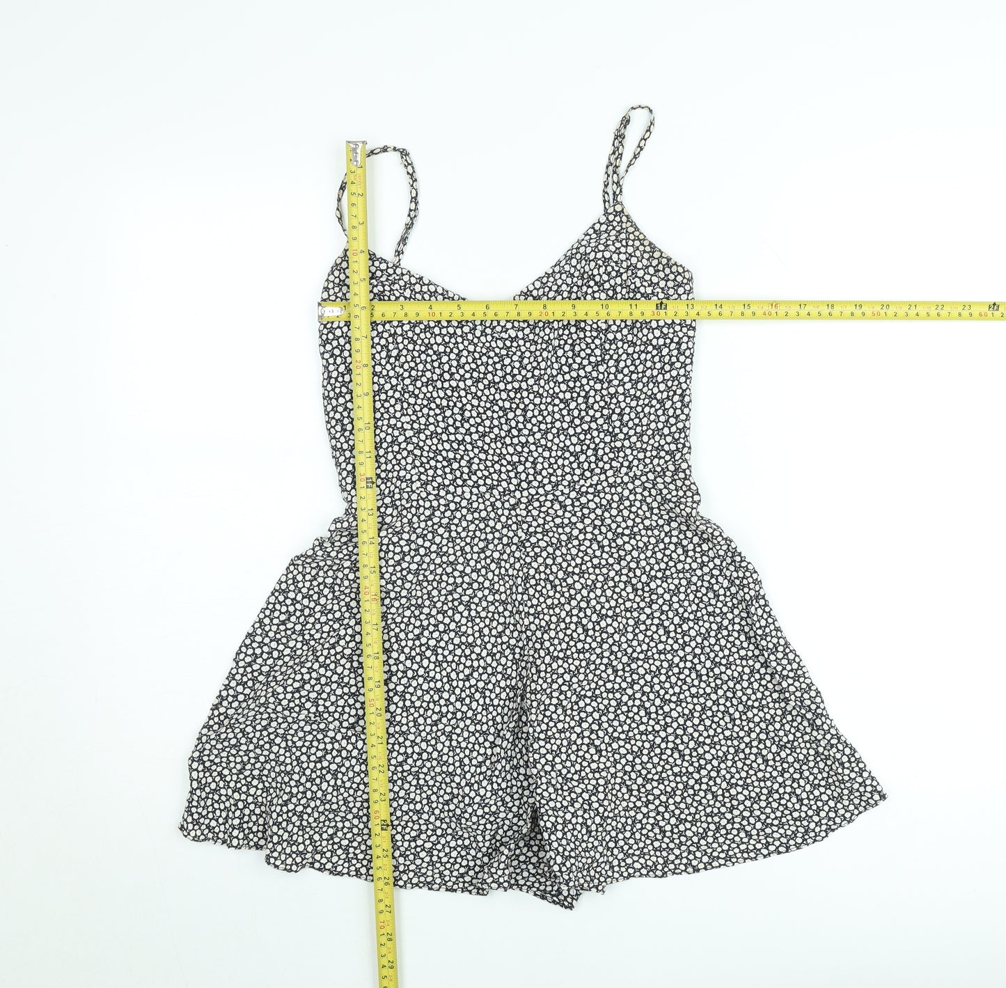 Zara Women Black Floral Playsuit XS Viscose Strappy Summer Romper