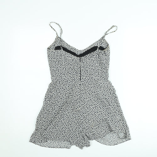 Zara Women Black Floral Playsuit XS Viscose Strappy Summer Romper