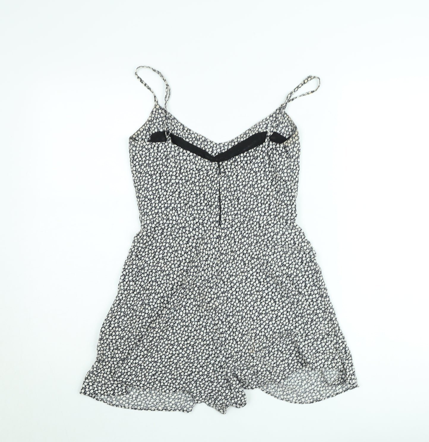 Zara Women Black Floral Playsuit XS Viscose Strappy Summer Romper