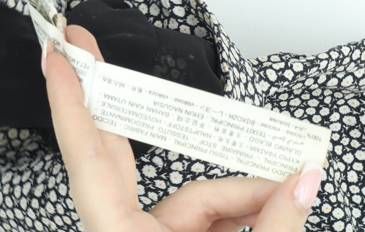 Zara Women Black Floral Playsuit XS Viscose Strappy Summer Romper