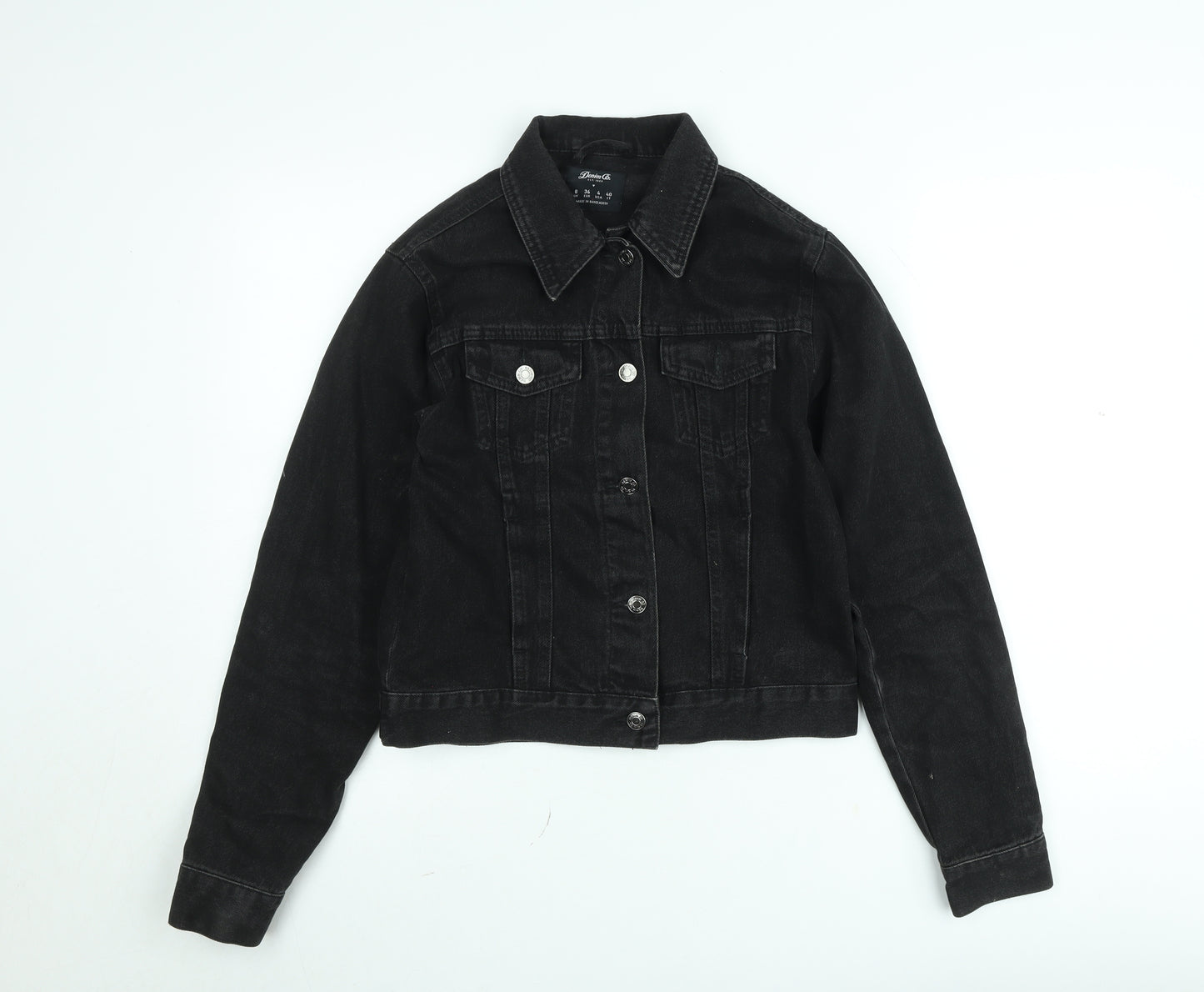 Denim Co. Womens Black Denim Cropped Jacket Size 8 Regular