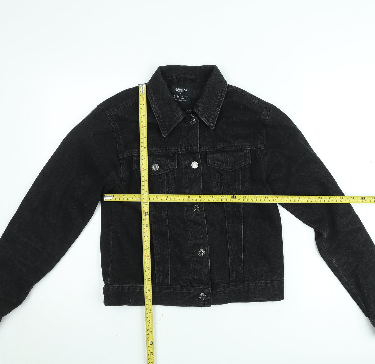Denim Co. Womens Black Denim Cropped Jacket Size 8 Regular