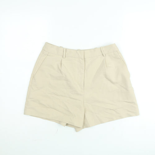 Zara Womens Beige Chino Shorts Size 12 Regular Fit High Rise
