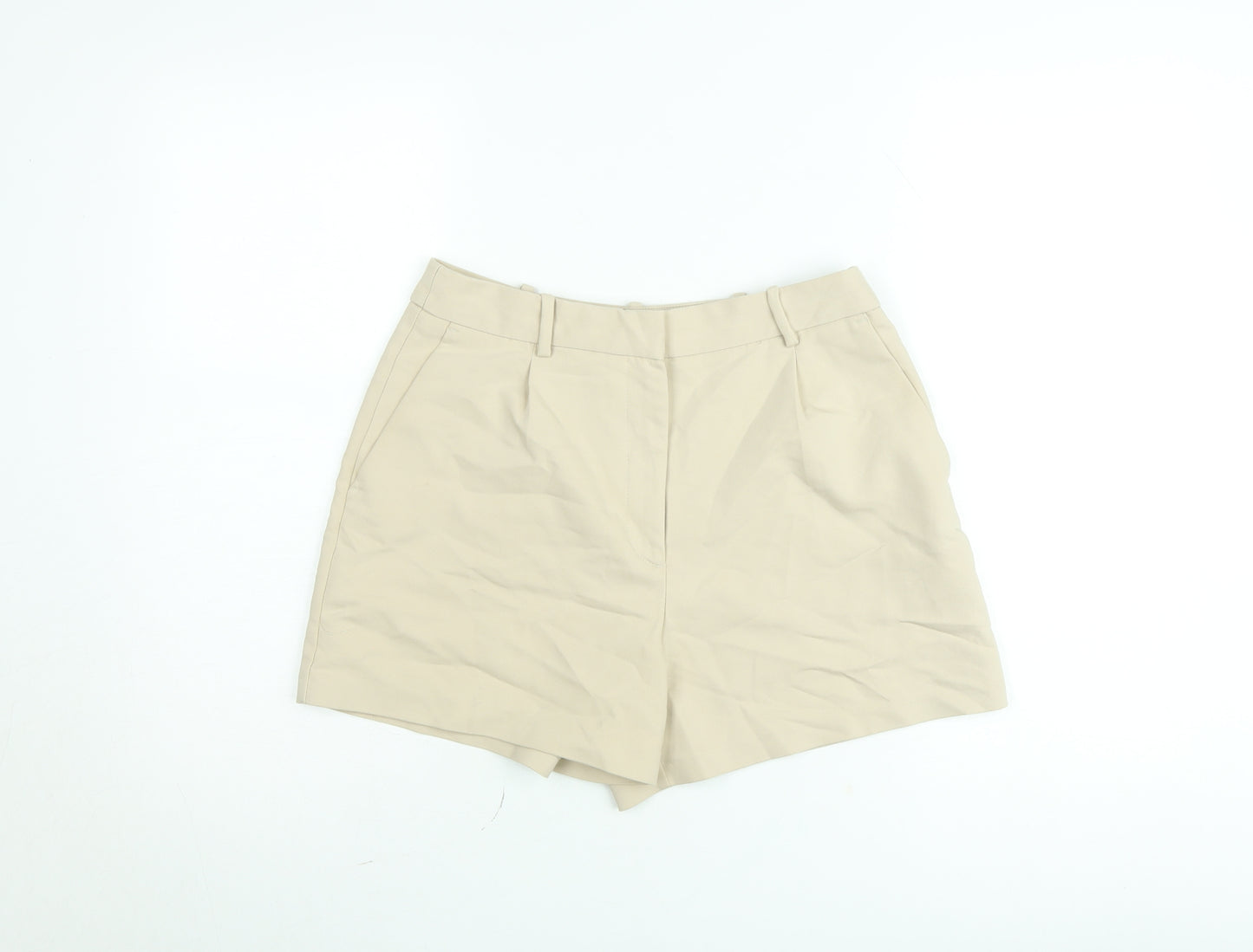 Zara Womens Beige Chino Shorts Size 12 Regular Fit High Rise