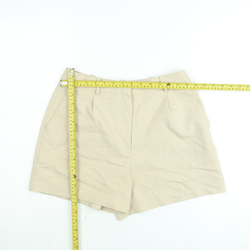 Zara Womens Beige Chino Shorts Size 12 Regular Fit High Rise