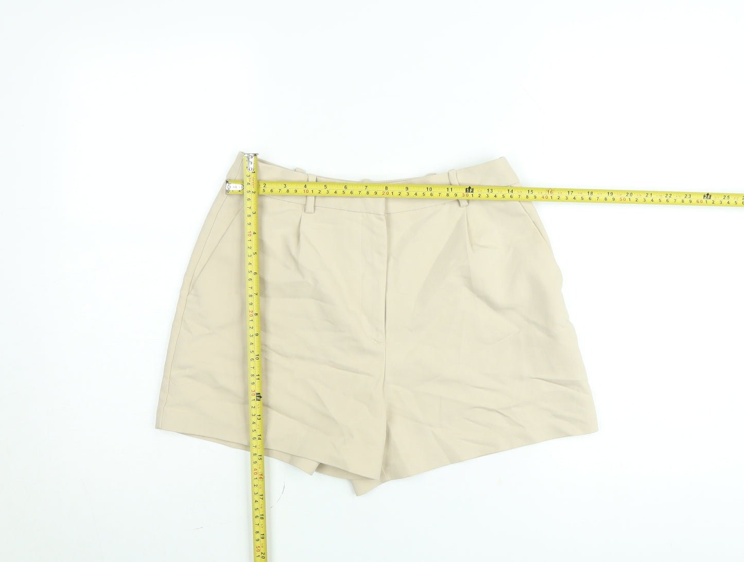 Zara Womens Beige Chino Shorts Size 12 Regular Fit High Rise