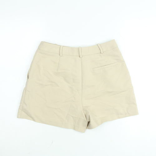 Zara Womens Beige Chino Shorts Size 12 Regular Fit High Rise